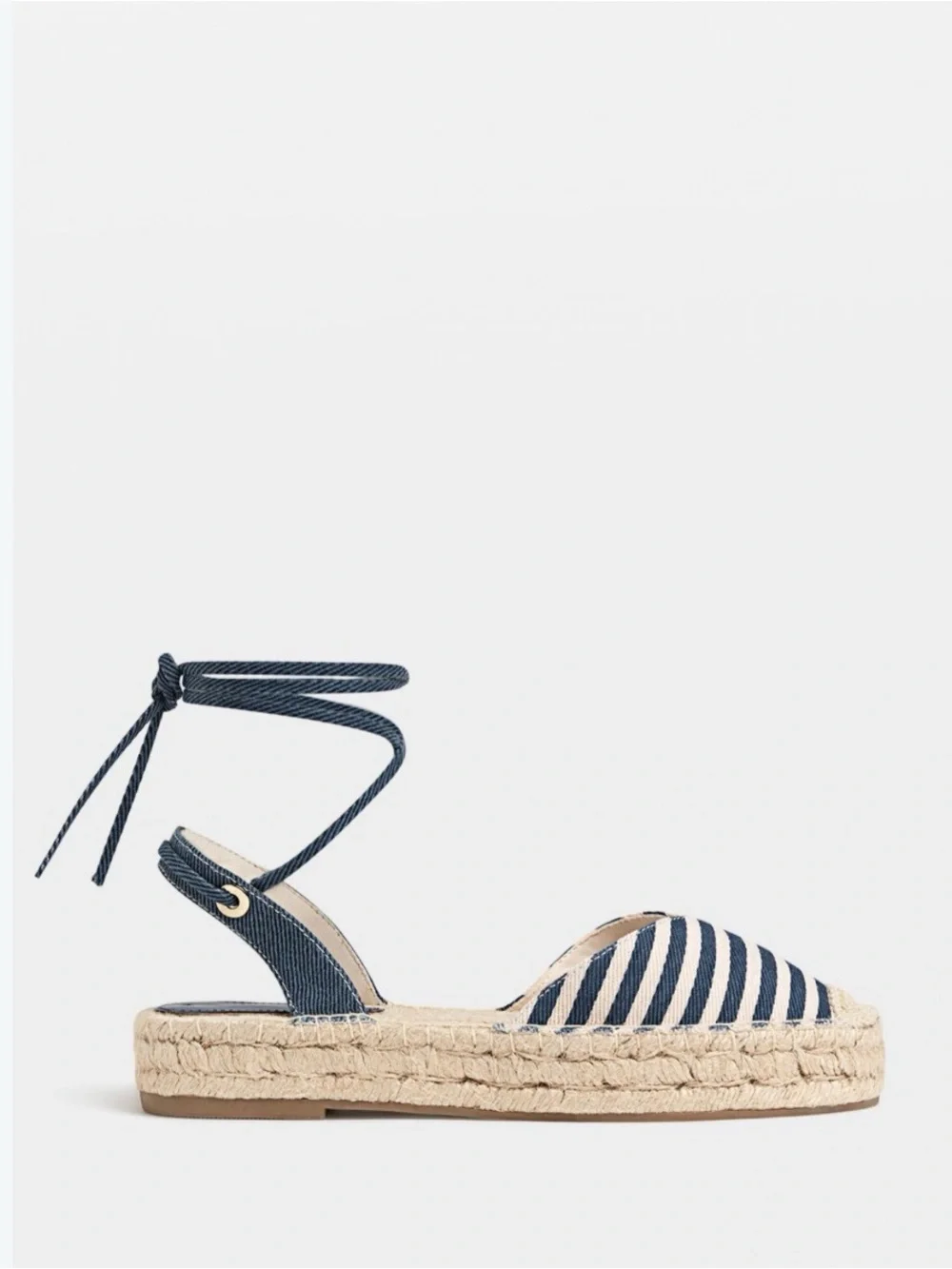 Stradivarius Navy and White Striped Espadrilles with Ankle Tie. Size EU37/US6.5